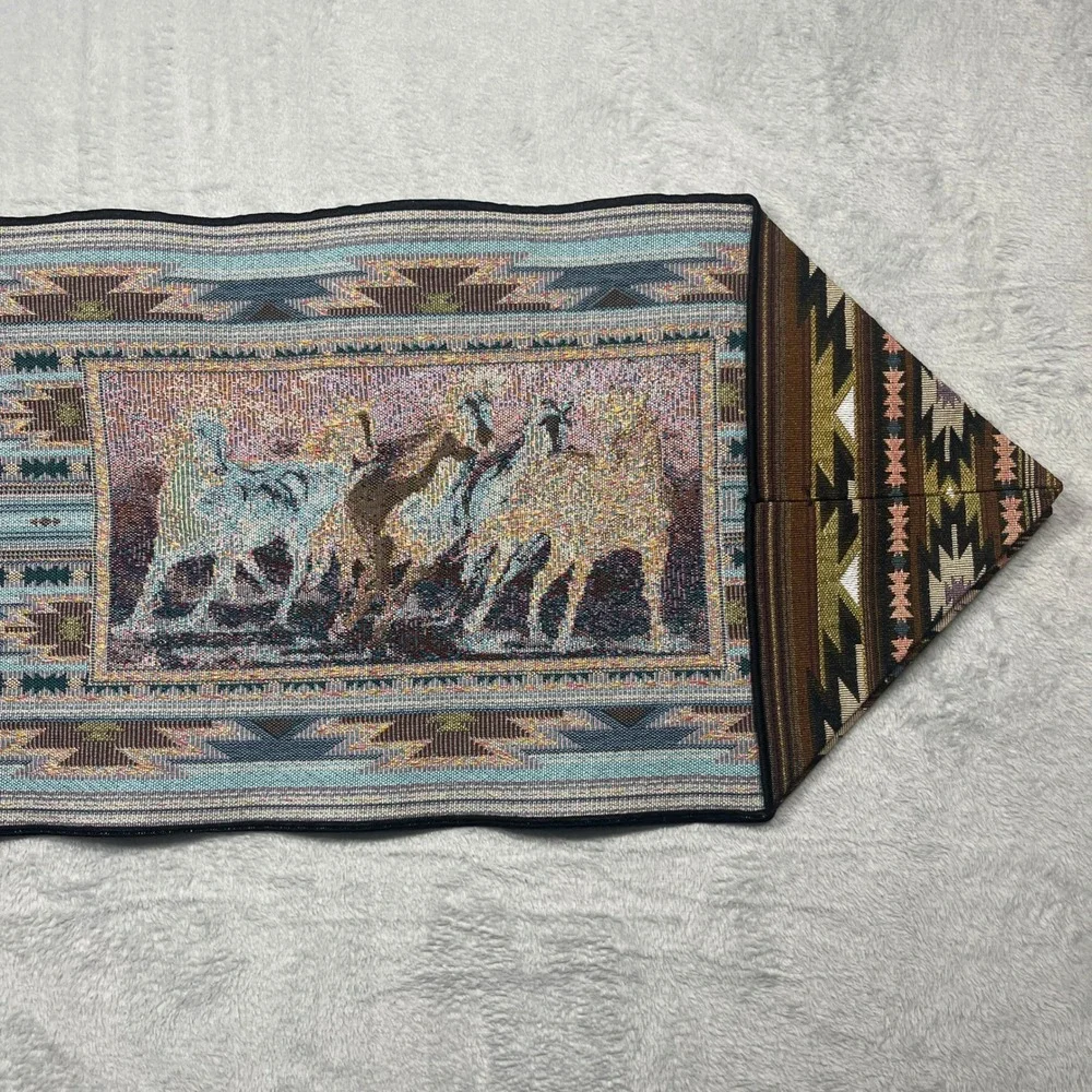 C. Cummings Table Runner Brown Southwestern Wild Horse Tapestry 68x13